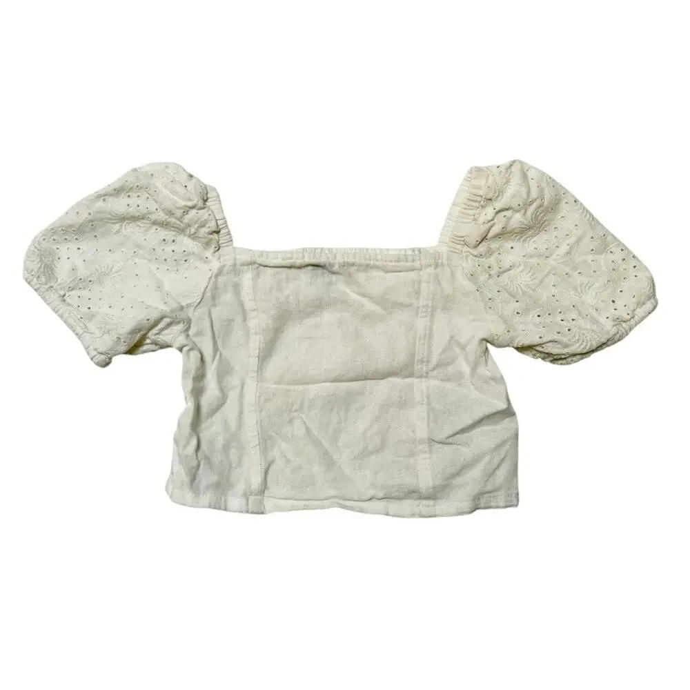 Old Navy Linen Blend Cropped Eyelet Lace Top Size 6/7
